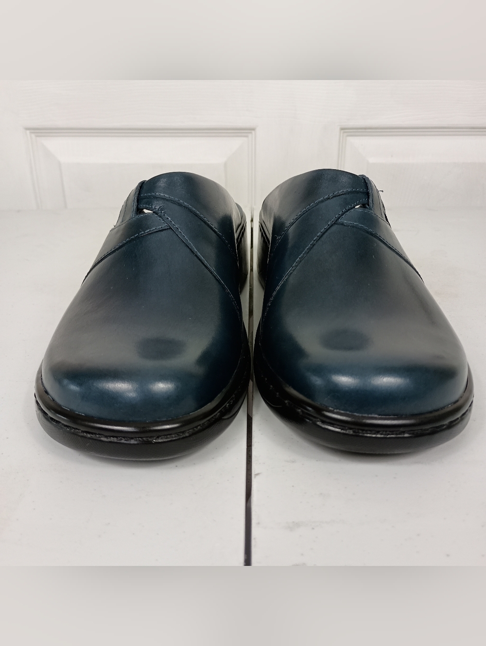 Clarks Leather Clogs Mules 8.5 Womens Blue Vegetable Tanned Slip On Ltd Ed VTG - Picture 8 of 12